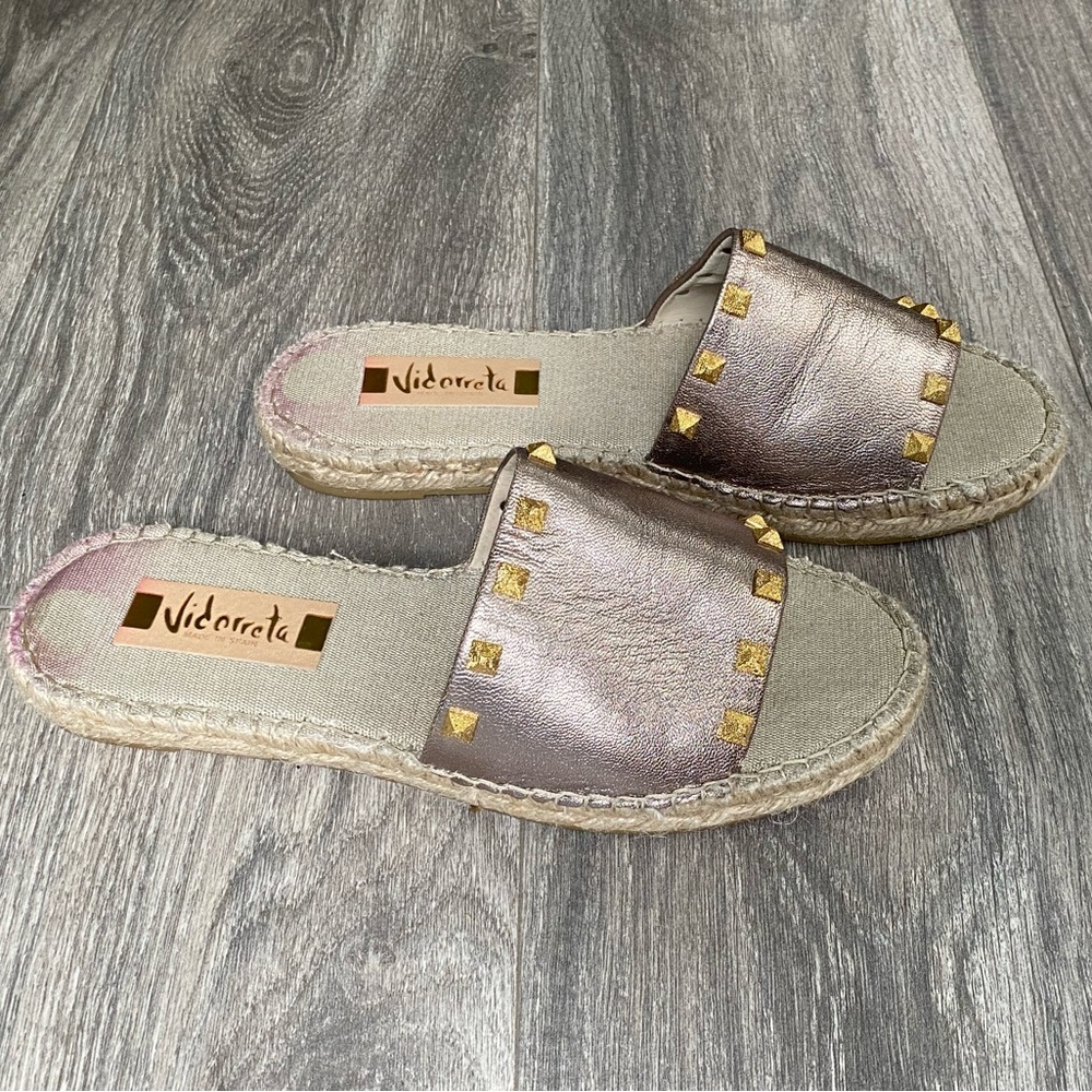 Espadrille Spanish Slide Sandals, Bronze Gold, Woven Women’s Size 8.5 (39)